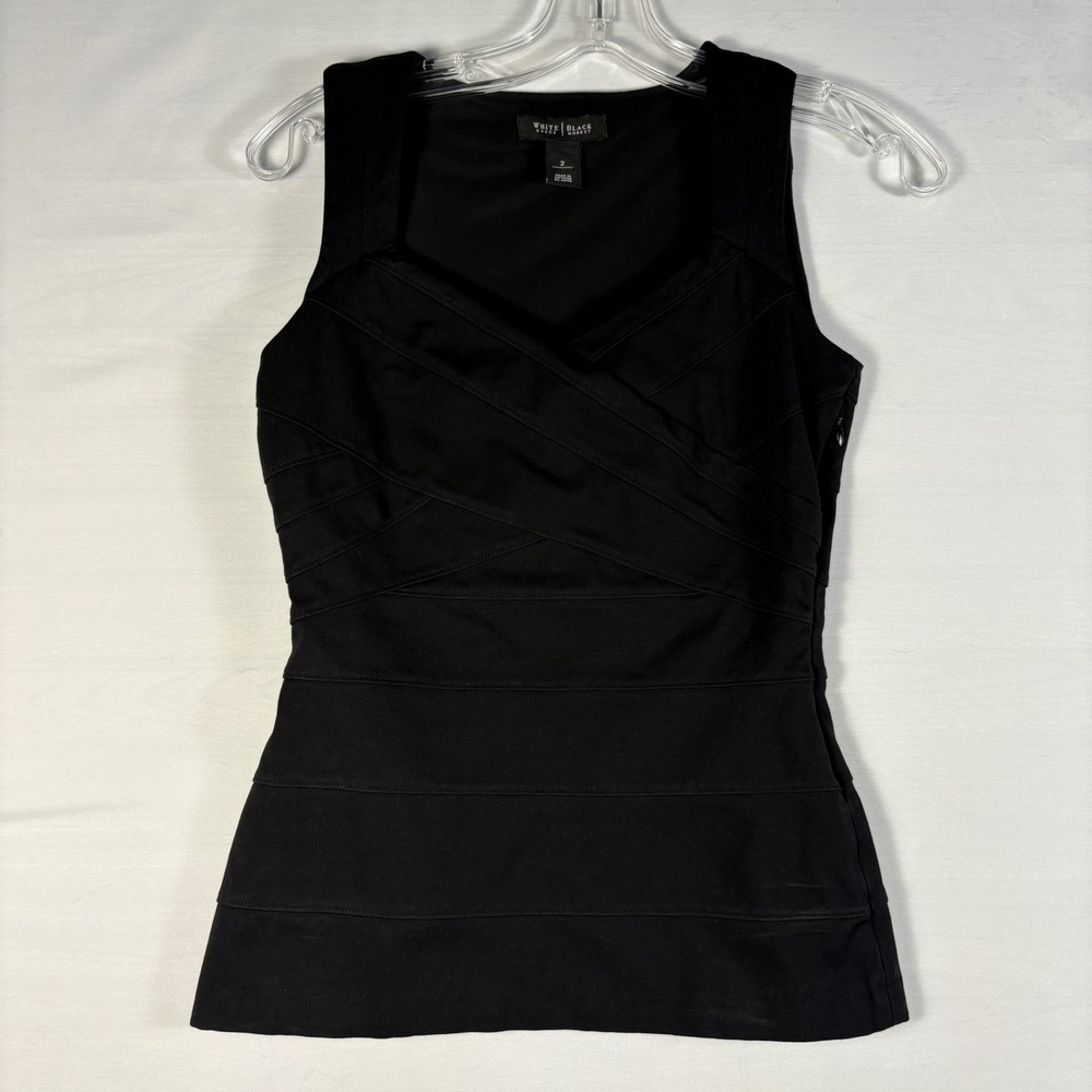 White House Black Market womens black wide shoulder tank top‎ pullover zipper 2